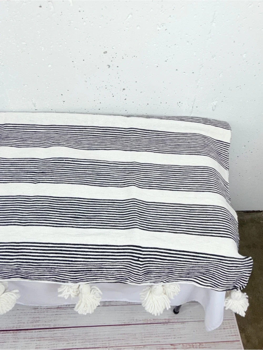 Woven Nook Off White & Black Pom Rugged Throw 47 x 60”